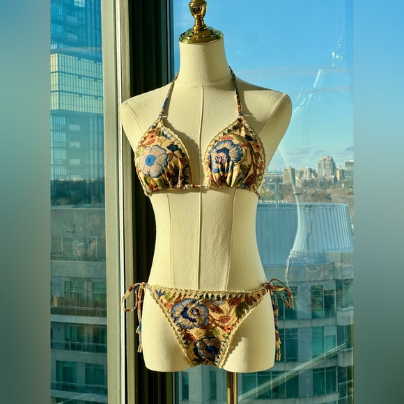 🆕 ZIMMERMANN 🧿 NWT Junie Crochet Edge Floral Print Bikini Sz 3 US 8 / 10 - Picture 4 of 13